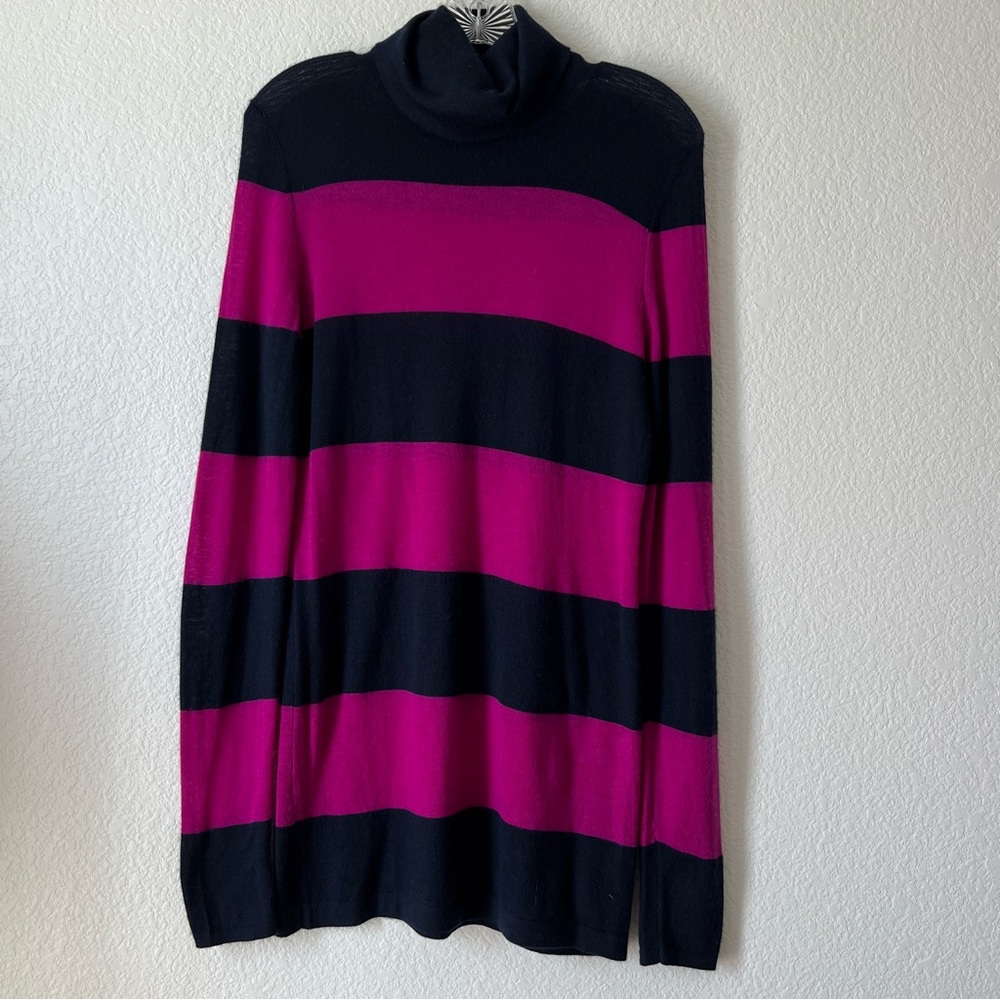 Theory Viviana Stripe Cashmere Long Sleeve Turtleneck Mini Dress Size L